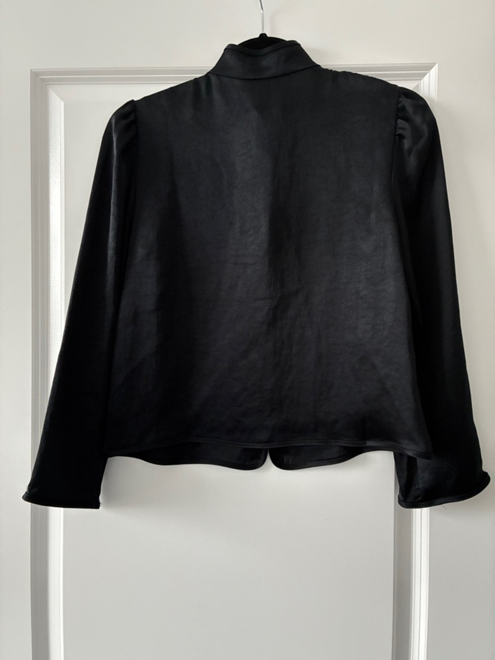 Wilfred Size S Baroque Satin Mandarin Collar Button-Front Blouse - Black - Picture 4 of 7